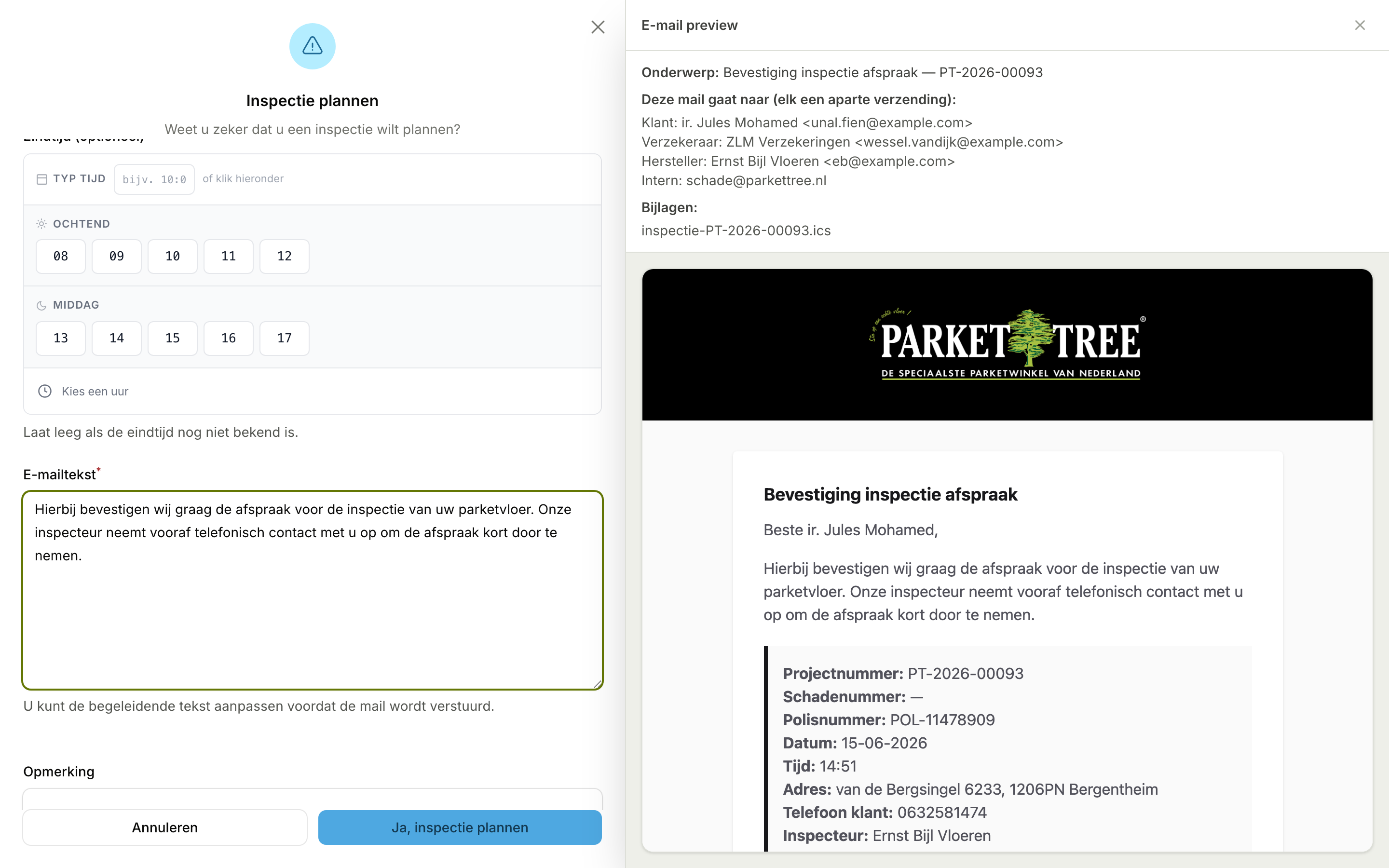 Het bewerkbare tekstveld waarmee de begeleidende tekst wordt aangepast; de voorvertoning rechts verandert direct mee